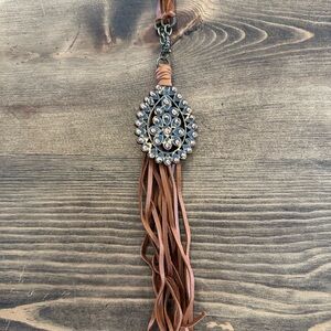 Leather fringe pendant necklace pink panache